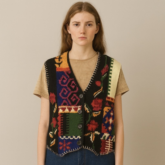 Pendleton Sweaters - PENDLETON Knock Abouts Vintage Knit Vest M – Multicolor Patchwork Tapestry Folk
